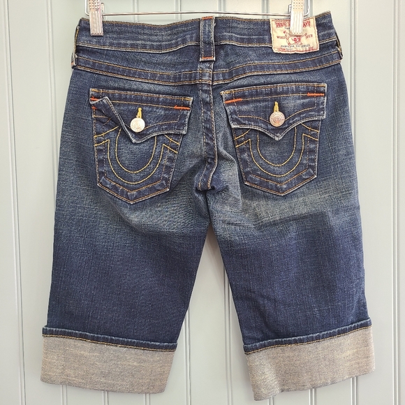 True Religion Dark Wash Denim Bermuda Shorts Size 25 - Picture 3 of 4